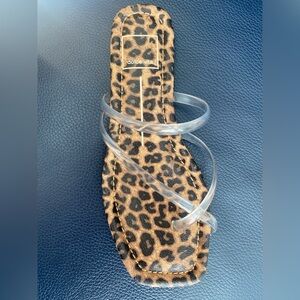 Dolce Vita Animal Print Clear Strap Sandals 6.5 Square Toe Slide Flats